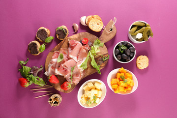 Canvas Print - assorted canape, ham and snack