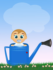 Sticker - illustration of child in the watering can