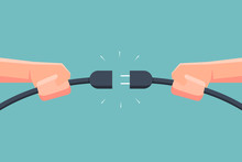 Hand Holding Connecting Electric Plug. Vector Illustration