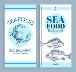 Wall Mural - Vector Hand Drawn Seafood Restaurant Banner Set