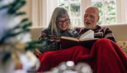 Wall Mural - Senior couple reading a book together