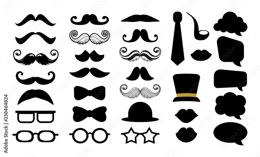 Moustache mustache vector hipster icon set - obrazy, fototapety, plakaty 