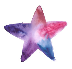 Wall Mural - Bright purple, blue and pink star shaped backdrop painted in watercolor on clean white background