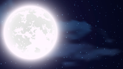Wall Mural - night sky background with full moon, clouds and stars. vector illustration