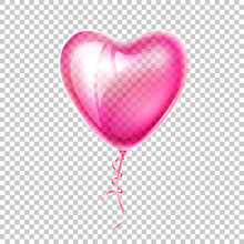 Vector Realistic Heart Shape Pink Balloon Love