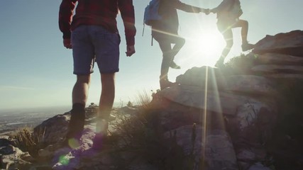 Wall Mural - group of people enjoying being on mountain peak