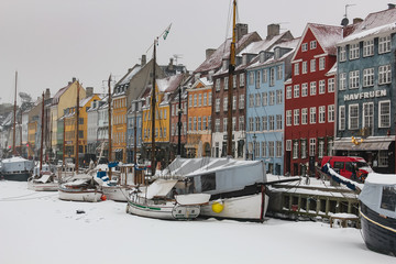 winter view of the New Harbor in Copenhagen, Denmark