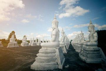 Wall Mural - Row white buddha statue with blue sky