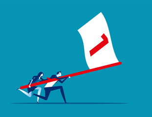 Wall Mural - Business team holding flag number one and running the way forward. Concept business vector illustration, Winner, Teamwork, Success, Flat business cartoon.