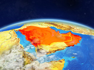 CCASG countries on planet Earth with country borders and highly detailed planet surface and clouds.