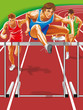 Athlete steeplechase. Jumps barrier