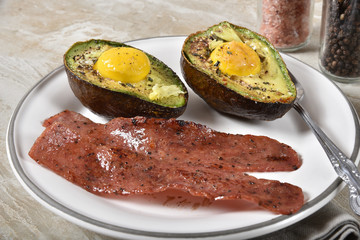 Poster - Baked avocado with eggs and bacon