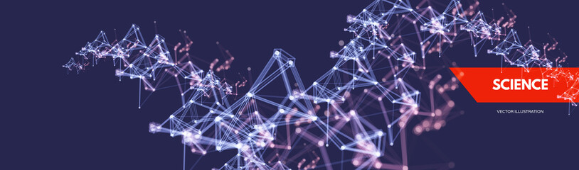 3d connection structure. Futuristic technology style. Low-poly element for design. Vector illustration for science, chemistry or education.