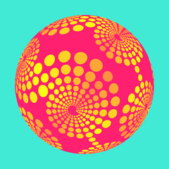 Wall Mural - abstract sphere with dots spirals pattern in gold pink