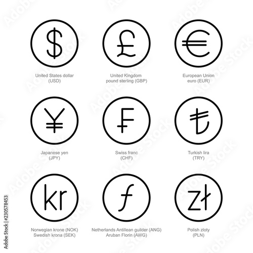 Currency Exchange Icons Money Line Signs Us Dollar Uk Pound Currency Exchange Icons Money Line Signs Us Dollar Uk Pound Sterling Euro Anese Yen Swiss Franc Turkish Lira Norwegian Krone Swedish Krona
