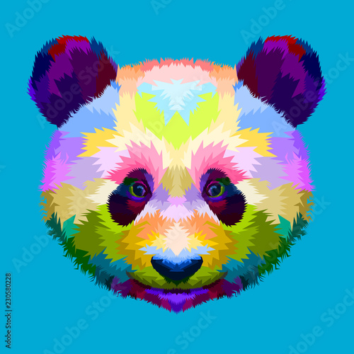 Fotografía colorful panda head on geometric pop art style