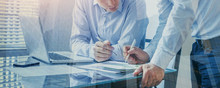 Team Of Business People Working Together In The Office, Teamwork Background Banner, Double Exposure