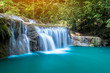 Erawan waterfall at tropical forest of national park, Thailand 