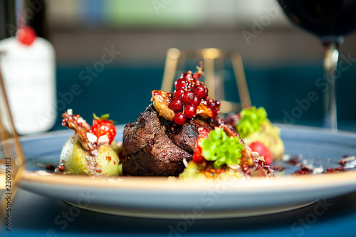 Cuadros en Lienzo Fine dining Grilled steak with vegetables in restaurant, Professional gastronomy