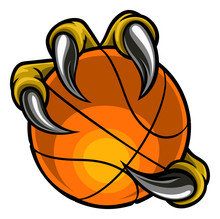 Eagle, Bird Or Monster Claw Or Talons Holding A Basketball Ball. Sports Graphic.