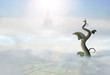 beanstalk rising through clouds withcastle in background