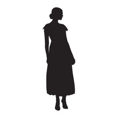 Wall Mural - Woman standing. Long skirt, high heels shoes. Isolated vector silhouette