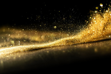 Wall Mural - glitter lights grunge background, gold glitter defocused abstract twinkly lights background.
