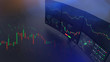 Futuristic stock exchange scene with charts, numbers and world trading map displayed on multi screens (3D illustration)