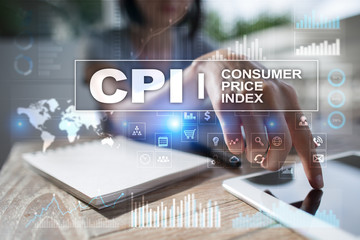 CPI. Consumer price index concept on virtual screen.