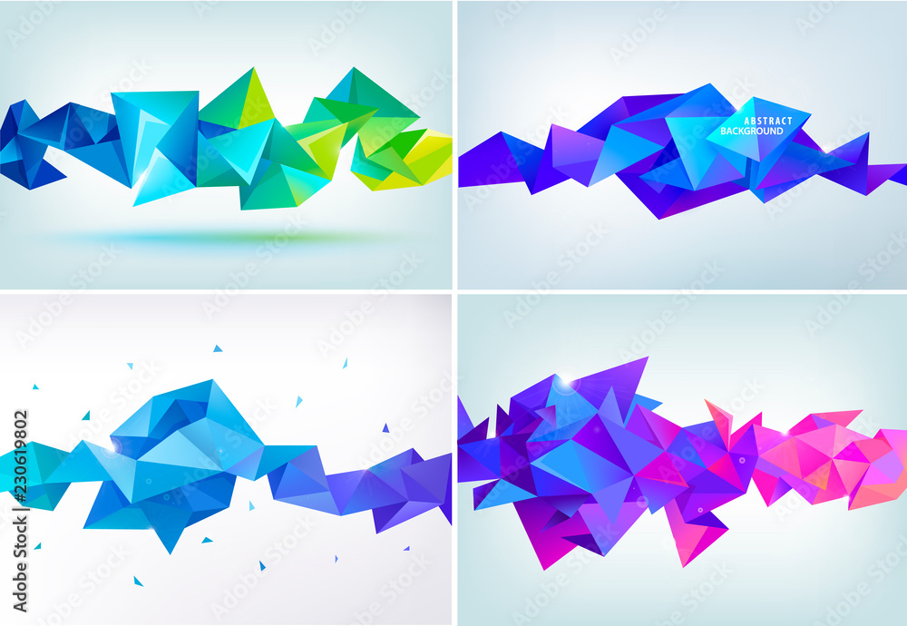 Faceted 3d crystal colorful shape, banner, horizontal orientation. Low poly - obrazy, fototapety, plakaty 