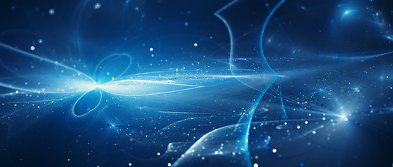 Wall Mural - Blue glowing new futuristic innovative technology with tarjectories and particles