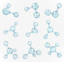 Glass Transparent Molecules Model. Reflective And Refractive Abstract Molecular Shape Isolated On Transparent Background. Vector Illustration