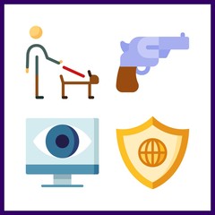 4 security icon. Vector illustration security set. shield and revolver icons for security works