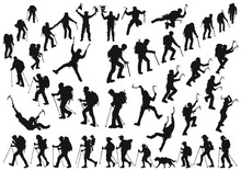 Mountaineer Climber Hiker People, Vector Silhouette Collection
