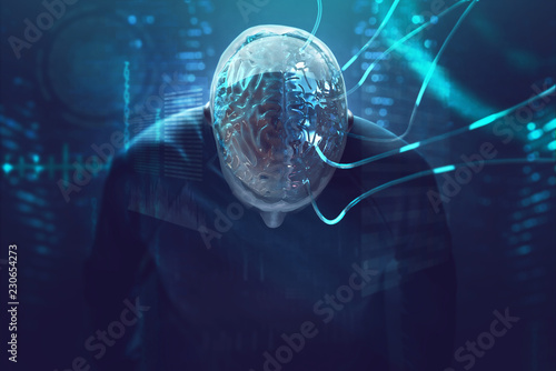 Photographie Künstliche Intelligenz - Gehirn ist an Kabel angeschlossen