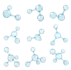 Wall Mural - glass transparent molecules model. reflective and refractive abstract molecular shape isolated on wh