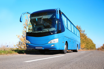 modern blue bus on road. passenger transportation