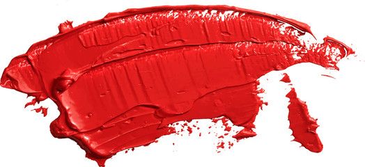 Red oil texture paint stain brush stroke isolated on transparent background, eps 10 vector illustration.