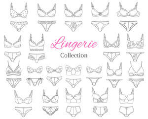 Fashionable female lingerie collection, vector sketch illustration.