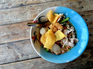 Egg Noodles with spicy soup and pork - One of the famous folk menu of Thai people. Spicy taste is not too spicy.