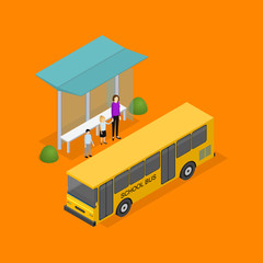 Sticker - City Public Transport 3d Isometric View. Vector