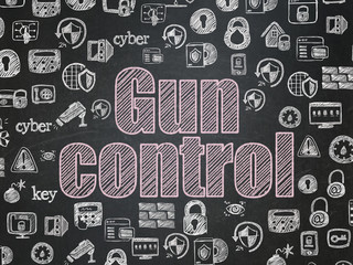 Canvas Print - Safety concept: Chalk Pink text Gun Control on School board background with  Hand Drawn Security Icons, School Board