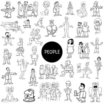 black and white cartoon people collection