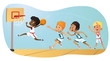 Vector Illustration Of Kids Playing Basketball. Team Playing Game. Team competition.