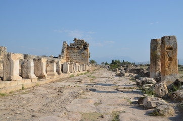 Sticker - hyerapolis pamukkale turkey antique city buildings landscape stones ruins summer nature