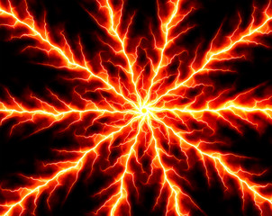 Wall Mural - Red Lightnings Burst - Vector Hot Plasma Explosion  - Abstract Thunderbolts Outbreak Plasm Background 
