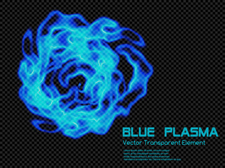 Wall Mural - Blue Cold Plasma Ball - Transparent Vector Nonthermal Plasm Roll  - Abstract Shine Background 
