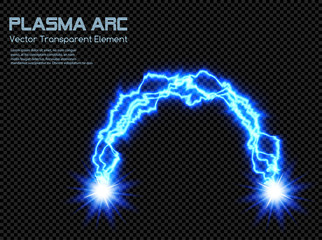 Wall Mural - Blue Cold Plasma Energy Arc - Transparent Vector Electric Discharge Voltaic Arc - Abstract Shining Background 
