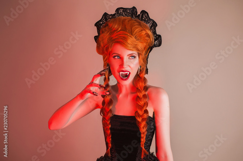Gothic Halloween Clothes Young Eerie Redhead Queen With Hairstyle