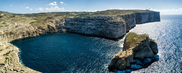 Sticker - Aerial drone panorama photo - Rugged coastline of the island of Gozo, Malta